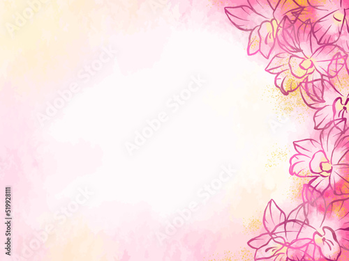 ピンクの花が綺麗な水彩背景イラスト