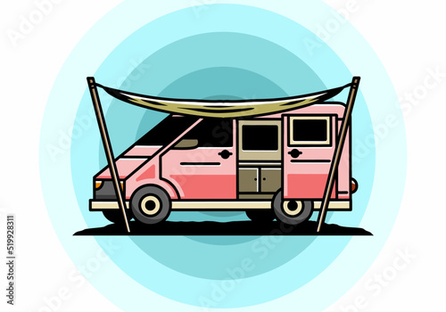 Van camper and flysheet illustration design