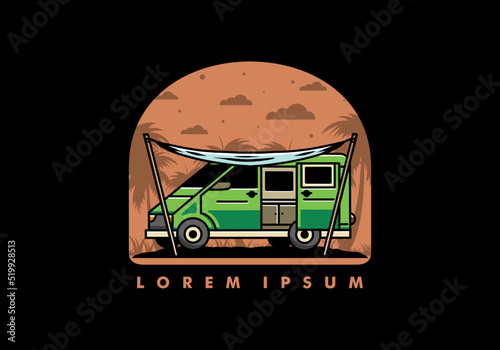 Van camper and flysheet illustration design