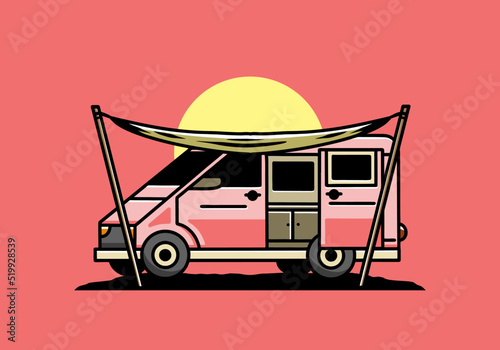 Van camper and flysheet illustration design