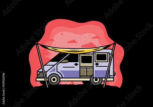 Van camper and flysheet illustration design