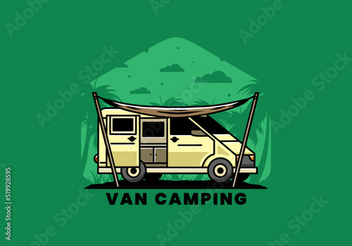 Van camper and flysheet illustration design