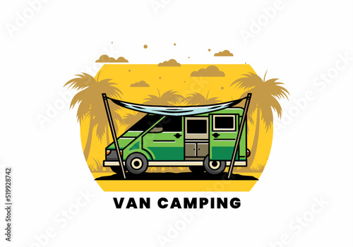 Van camper and flysheet illustration design