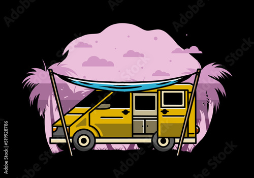 Van camper and flysheet illustration design