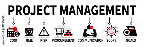 project management banner. project management concept. project management vector Illustration with icons.	