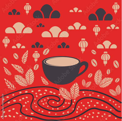 coffee seamless motif with red background