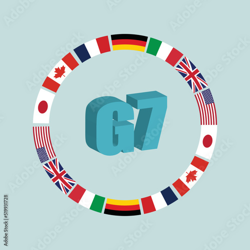 G7 country flags. circle style