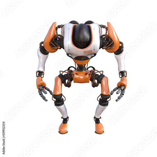 Cartoon character roboter isolated on white background. Character for collages, Clipart, photobashing. 3d rendering illustration.
