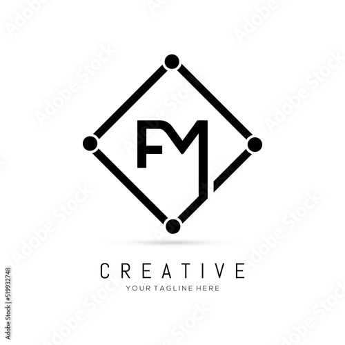  Initial FM Black Letter Logo Design with Black Square Vector Illustration Template.