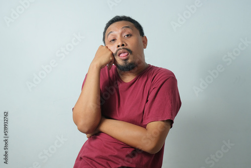 funny expression of man isolated in white background