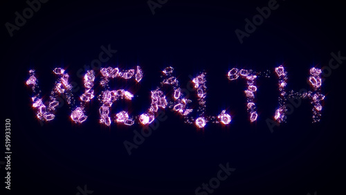 wealth - text made of shining pink diamonds, isolated - object 3D illustration