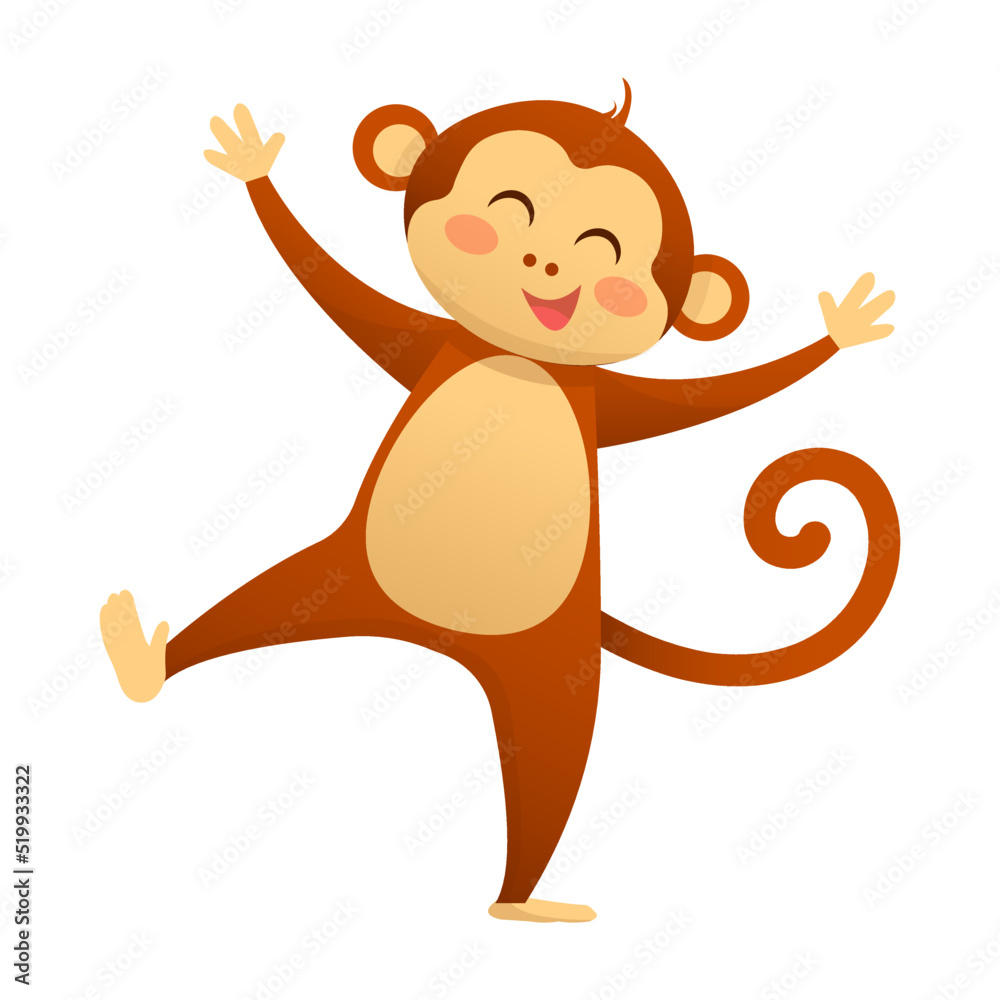 Obraz premium Cute little monkey in cartoon style isolated on white background