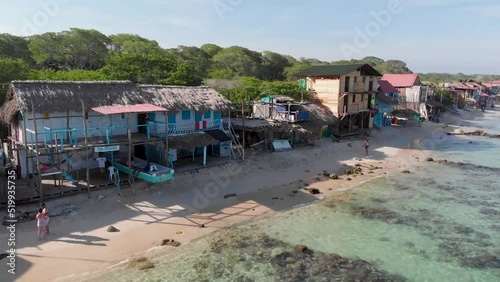 Aerial view of Playa Blanca beach in Baru Island, Cartagena de Indias, Colombia