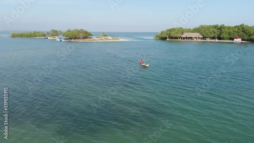 Aerial view of Playa Blanca beach in Baru Island, Cartagena de Indias, Colombia