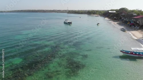 Aerial view of Playa Blanca beach in Baru Island, Cartagena de Indias, Colombia