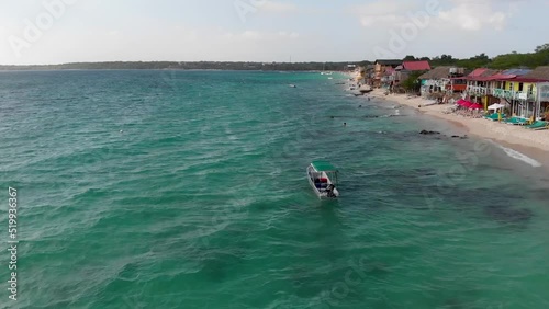 Aerial view of Playa Blanca beach in Baru Island, Cartagena de Indias, Colombia