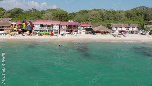 Aerial view of Playa Blanca beach in Baru Island, Cartagena de Indias, Colombia
