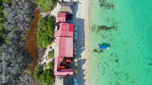 Aerial view of Playa Blanca beach in Baru Island, Cartagena de Indias, Colombia