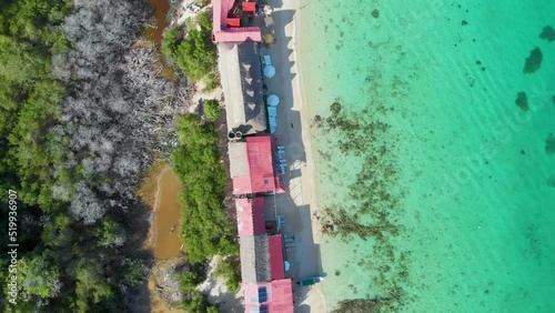 Aerial view of Playa Blanca beach in Baru Island, Cartagena de Indias, Colombia