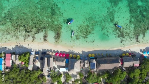 Aerial view of Playa Blanca beach in Baru Island, Cartagena de Indias, Colombia