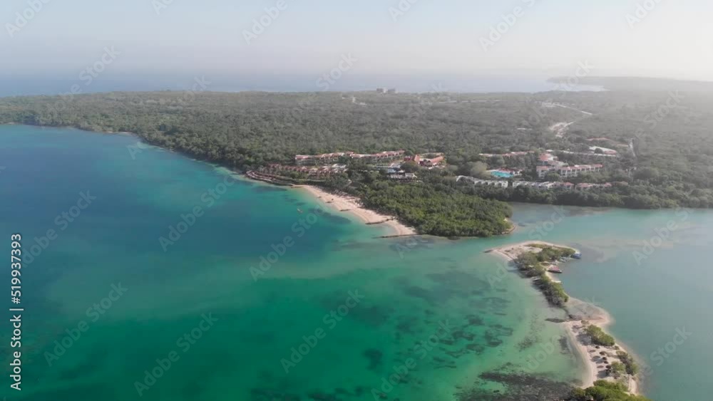 Aerial view of Playa Blanca beach in Baru Island, Cartagena de Indias, Colombia Aerial view of Playa Blanca beach in Baru Island, Cartagena de Indias, Colombia
