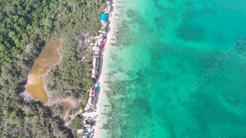 Aerial view of Playa Blanca beach in Baru Island, Cartagena de Indias, Colombia