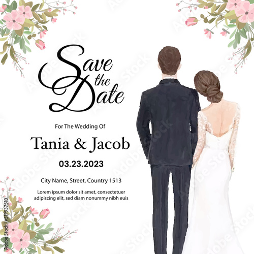 Hand drawn watercolor wedding set vector illustration