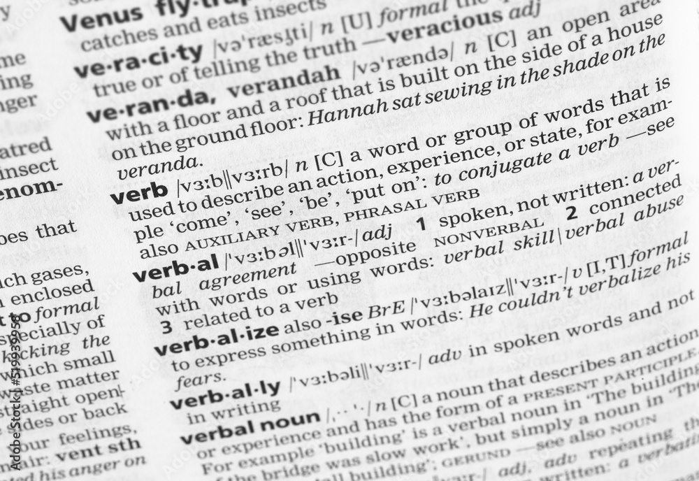 Dictionary definition of verb