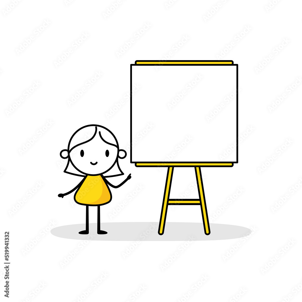 Woman makes a presentation near a storyboard. Vector stock illustration