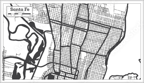 Santa Fe Argentina City Map in Black and White Color in Retro Style Isolated on White.