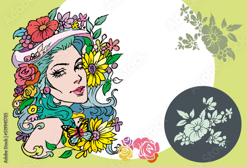girl with flowers in white background vector for card illustration decoration