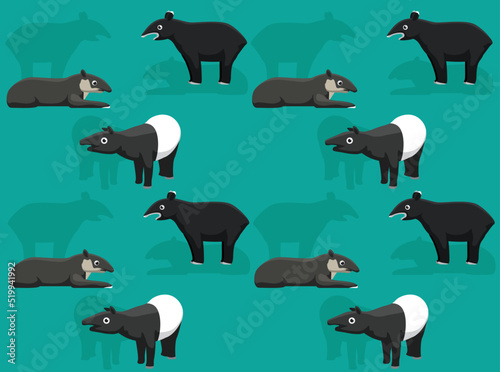 Various Tapir Breeds Cartoon Seamless Wallpaper Background