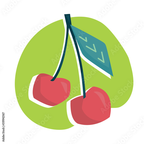Summer fruits and berries. Cherry, sweet cherry. Vector image.