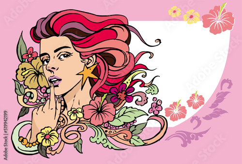 girl with flowers in pink tones vector for card illustration decoration