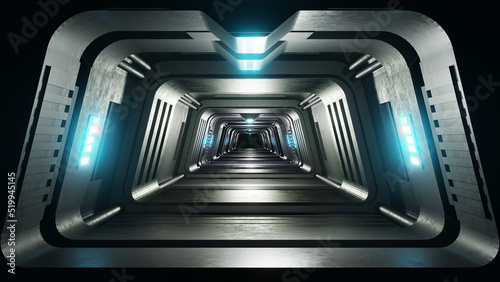 Fototapeta Naklejka Na Ścianę i Meble -  3D rendering empty futuristic neon tunnel hall