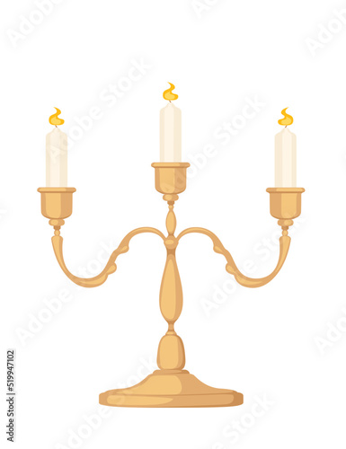 Candles in triple candlestick stand vintage design vector illustration isolated on white background