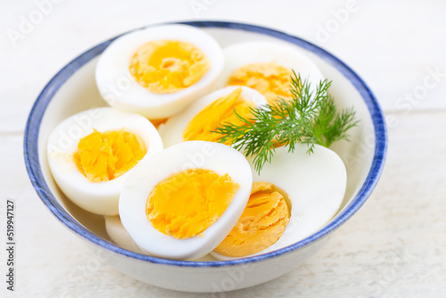 Boiled sliced egg, food photo