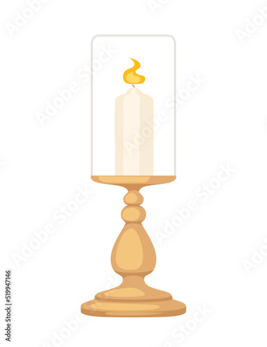 Candle in candlestick stand vintage design vector illustration isolated on white background