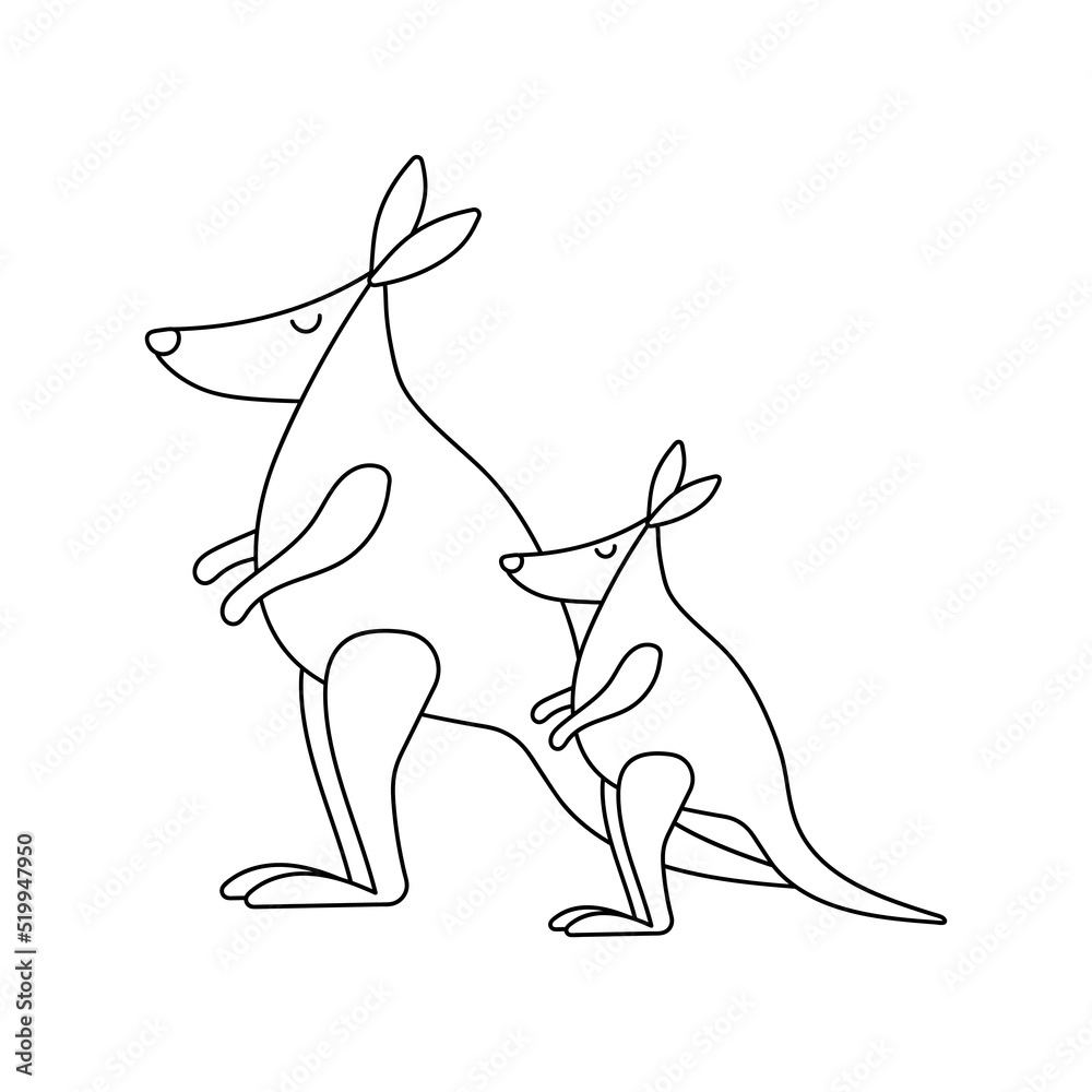 Kangaroo Coloring Page for children . Australian Marsupial. Vector hand ...
