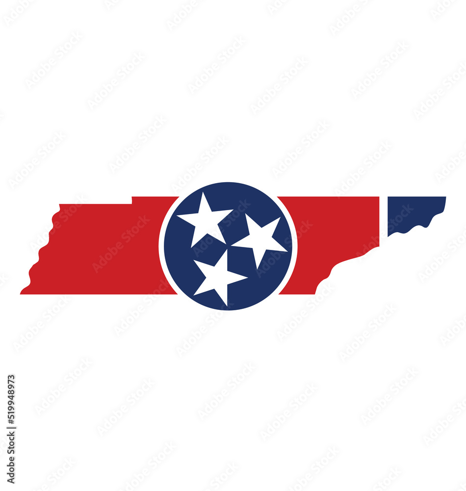 tennessee tn state flag in map shape icon