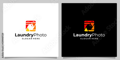 Washing machine laundry icon logo design with camera lens. Modern vector logo design template design.