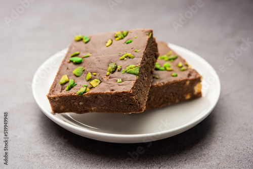 chocolate barfi or choco burfi cake  a tweak to indian dessert or sweet for festivals