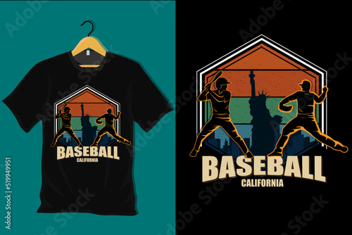 Baseball California Retro Vintage T Shirt Design