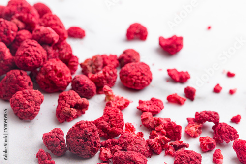Obraz na plátně Freeze Dried Raspberries on a Kitchen Counter