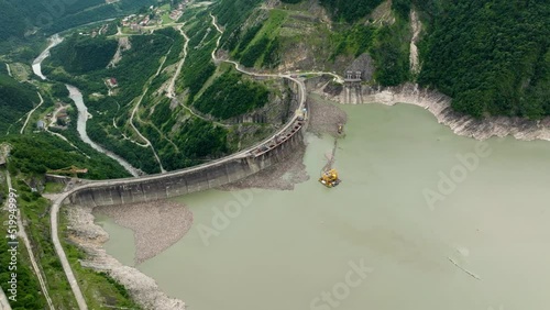 Enguri Dam - Concrete Arch Dam On Enguri River In Jvari, Georgia. - aerial photo