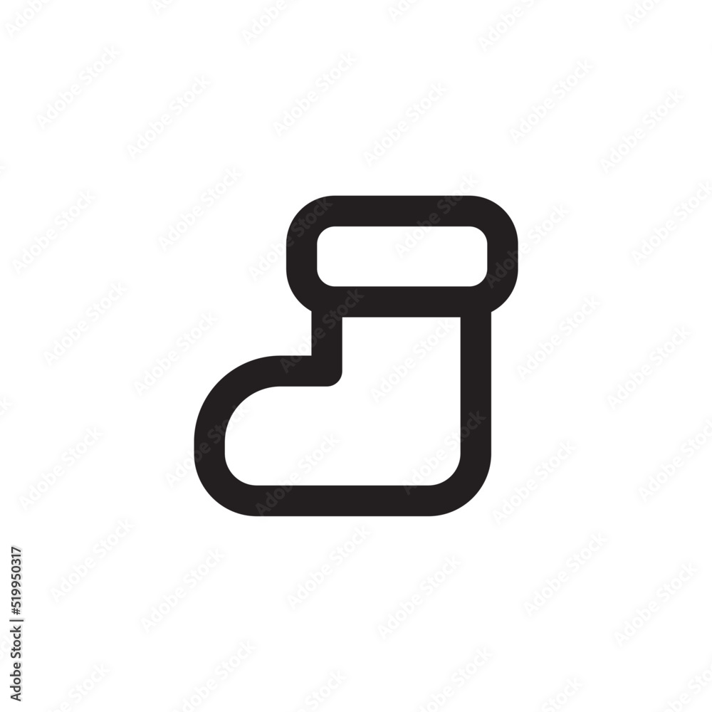 Simple Santa sock icon, Vector outline icon on white background. Simple Santa sock icon, Vector outline icon on white background.