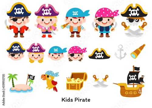 Kids pirate captain and sailor characters  Flat Clipart