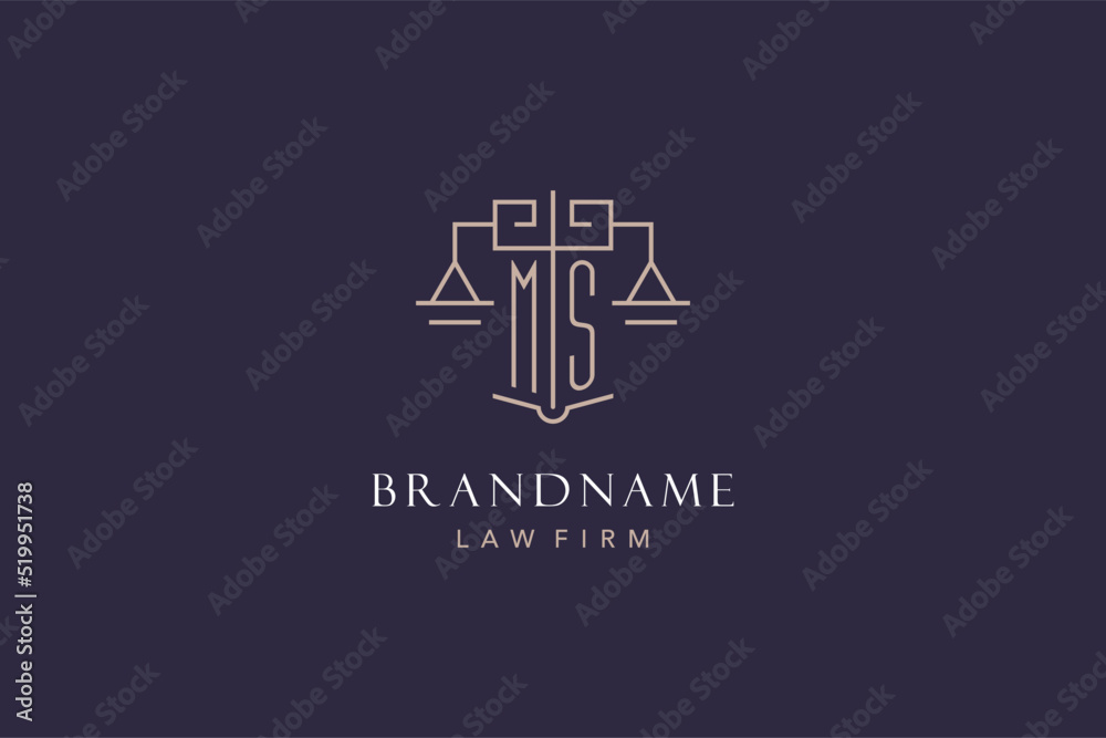 Poster Initial letter MS logo with scale of justice logo design, luxury ...