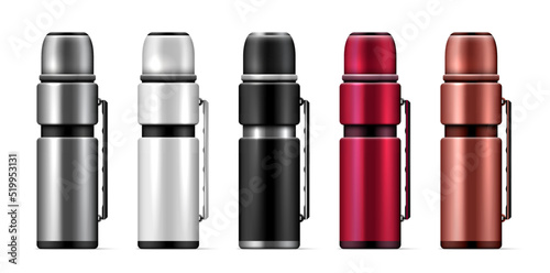 Realistic Thermos Icon Set