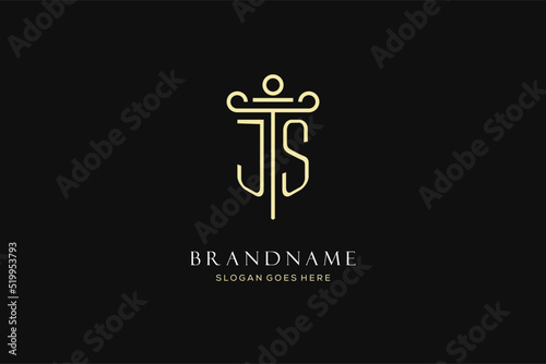 Luxury modern monogram JS logo for law firm with pillar icon design style